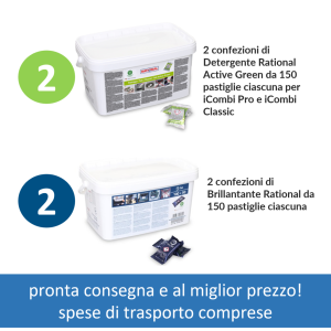 Pastiglie Detergente Rational: 2 Verdi e 2 Blu