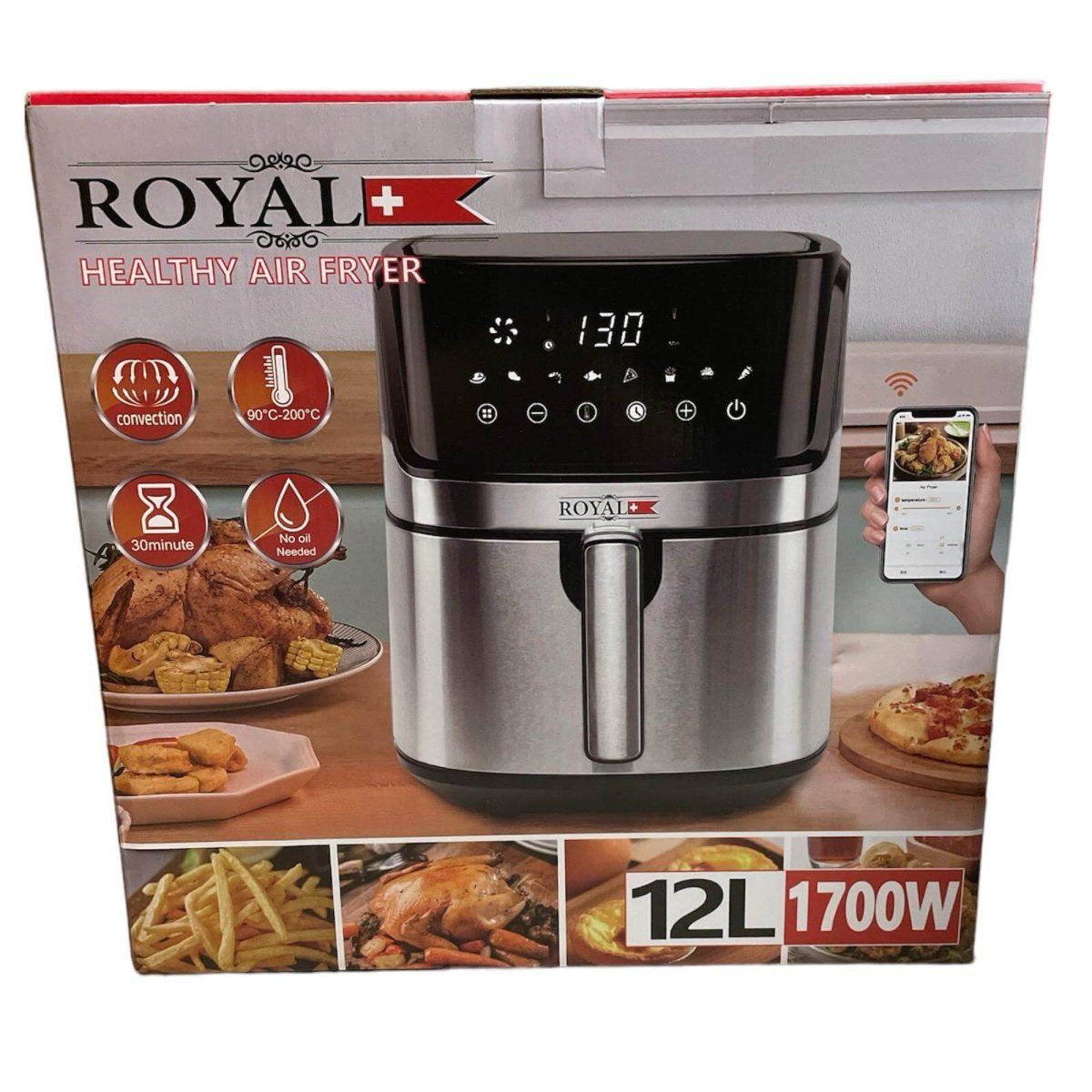 Friggitrice Aria Calda 12Lt Digitale 1700W Frigge Cuoce Senza Olio Veloce Forno