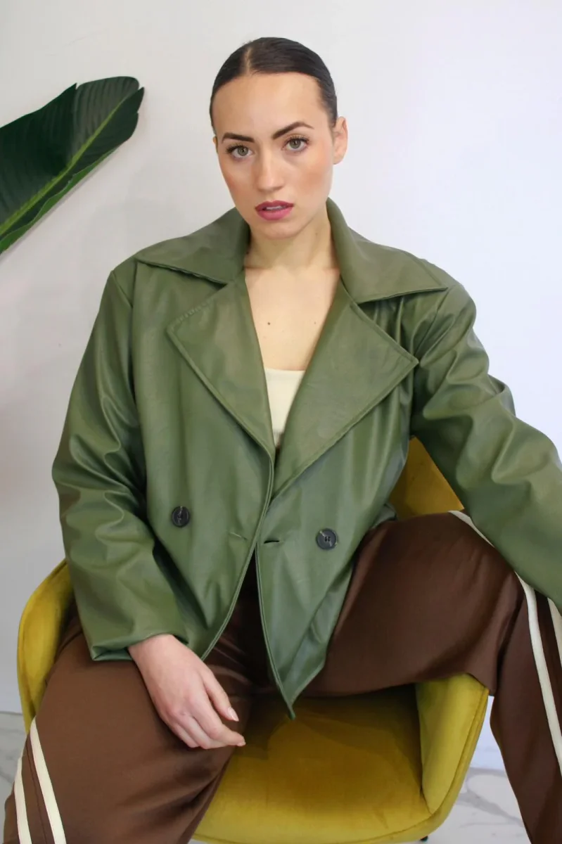 Giacca in pelle Verde Militare