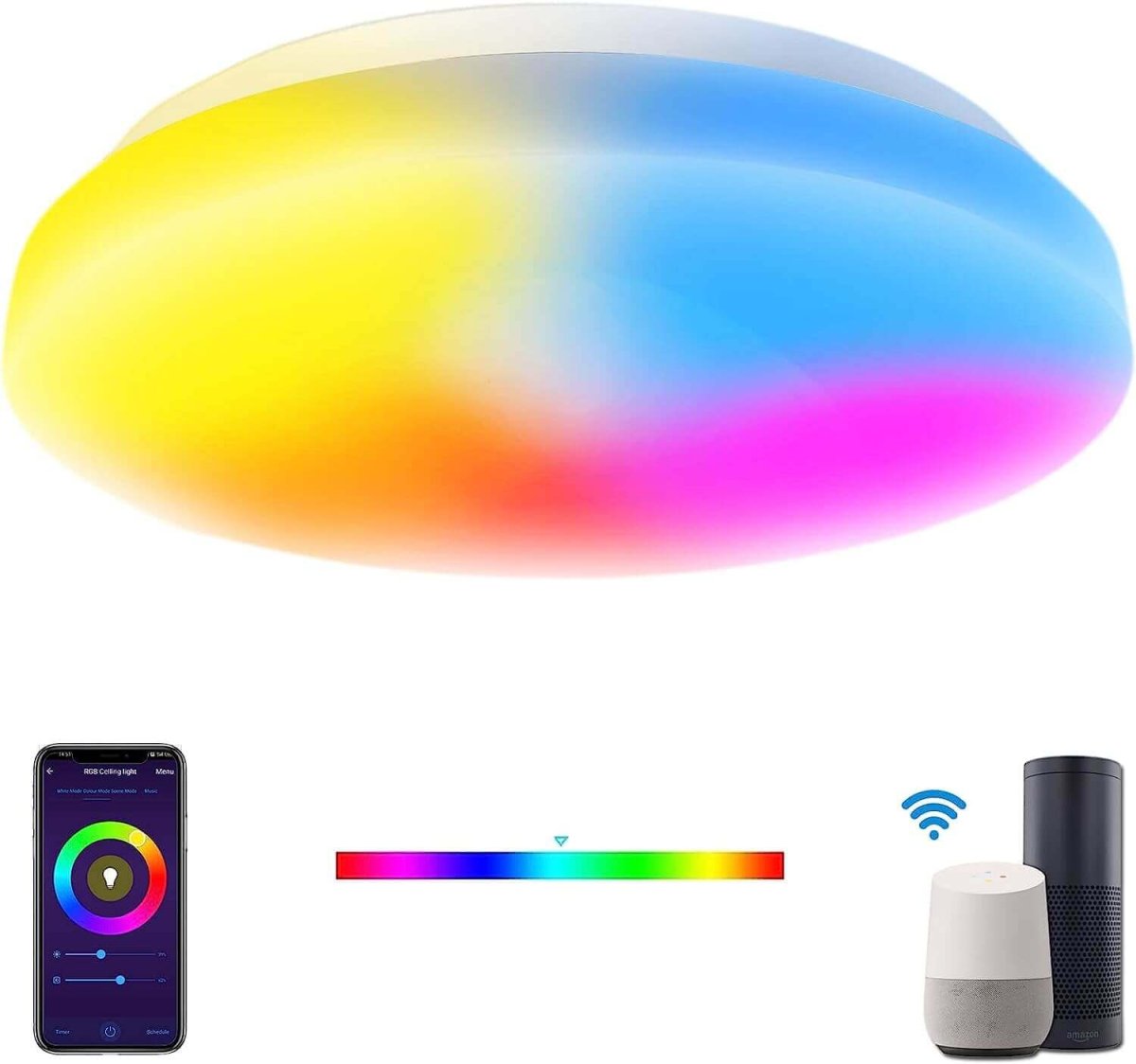 Plafoniera Lampada Da Soffitto A Led Rgb Smart Wifi Alexa Google 20w Dimmerabile