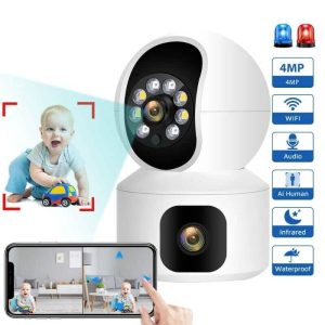 Telecamera videosorveglianza domestica wireless interno zoom sicurezza casa 4k doppia telecamera