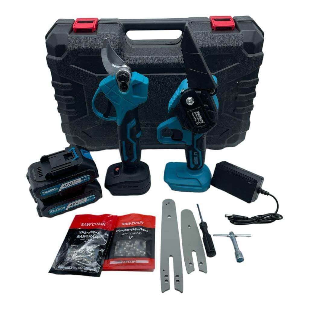 Kit Potatura Potatrice Cesoia Forbice Mini Motosega Sega Taglia Rami 2 Batterie