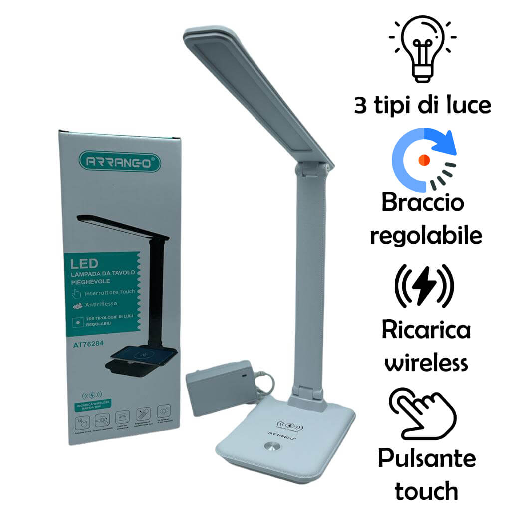 Lampada da scrivania led da tavolo con ricarica wireless USB