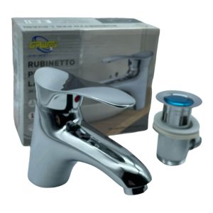 Rubinetto miscelatore bagno lavabo con piletta cromato