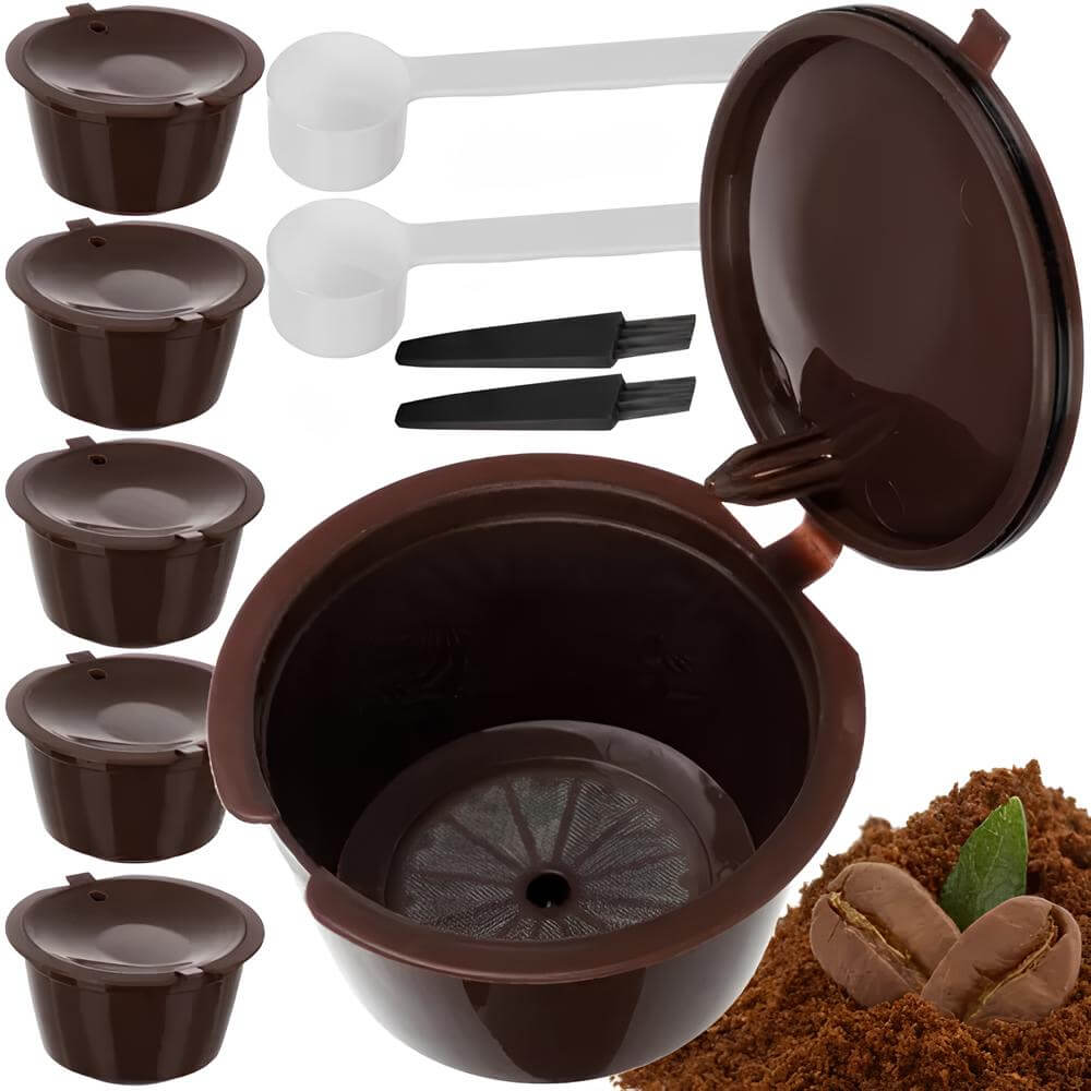 Set 6 Capsule Caffè Tè Cioccolata Riutilizzabili con 2 Spazzole e 2 Misurini