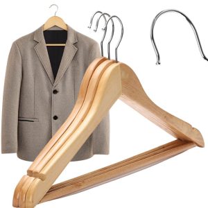 Set appendiabiti grucce legno naturale con barra porta pantaloni guardaroba