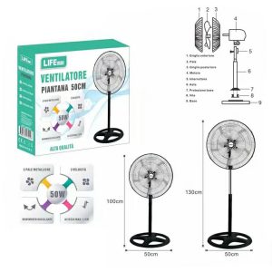 Ventilatore A Piantana Oscillante 5 Pale in Metallo 3 Velocità 50w